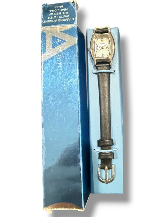 Avon Accessories - Avon Women’s Vintage Diamond Accent Watch with Mother of Pearl Dial Black Strap